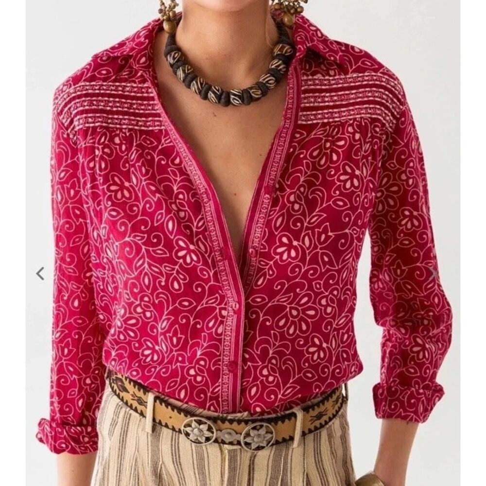 Maison Hotel Cohen Cotton Tunic Blouse Chilli Red MED NWT Luxury Western Classy